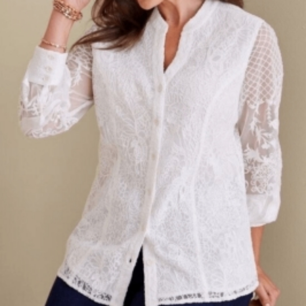 Soft Surroundings Fiori Embroidered Top White Size XL